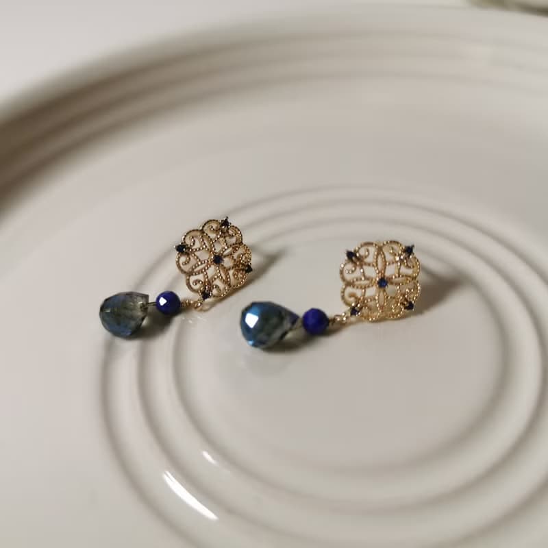【Veverka】窗花樓閣 - 天然石耳環 青金石 水晶 耳環 飾品