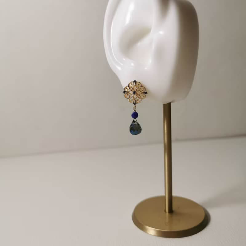 【Veverka】窗花樓閣 - 天然石耳環 青金石 水晶 耳環 飾品