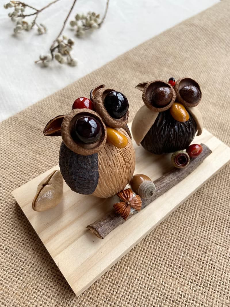 植物名片座/名片架-招財貓頭鷹/乾燥果實