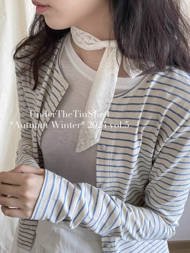 法式復古 淺藍色百搭條紋開衫上衣