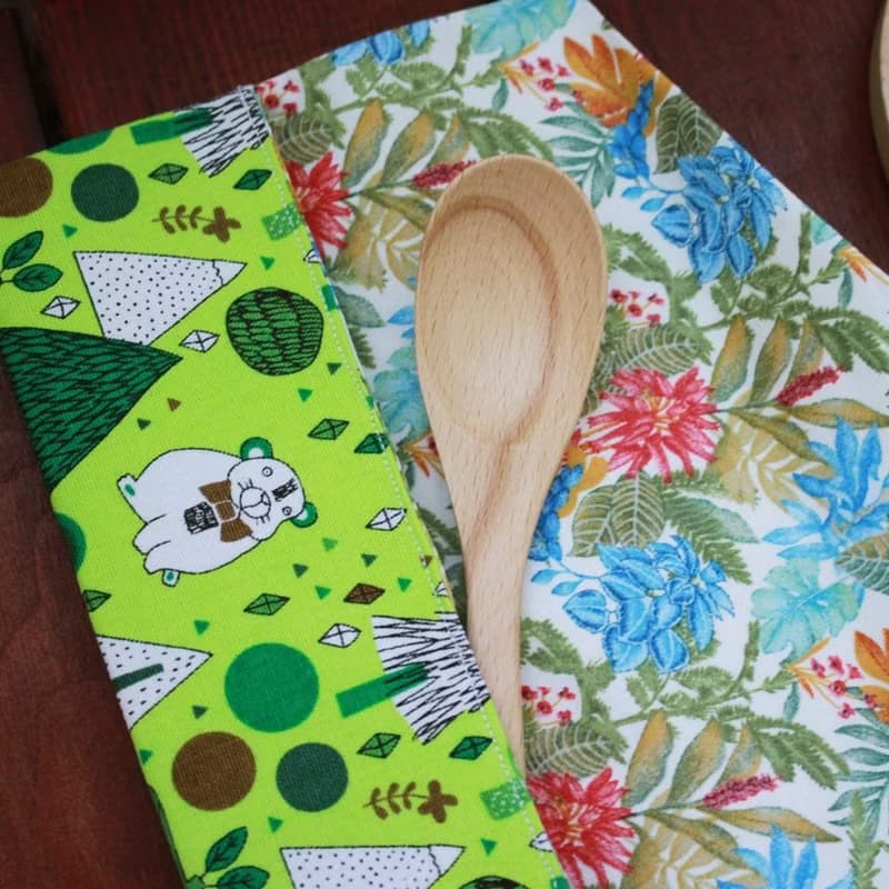 文青風環保筷袋 ~綠意盎然  翠綠  小白熊 手作餐袋 交換禮物