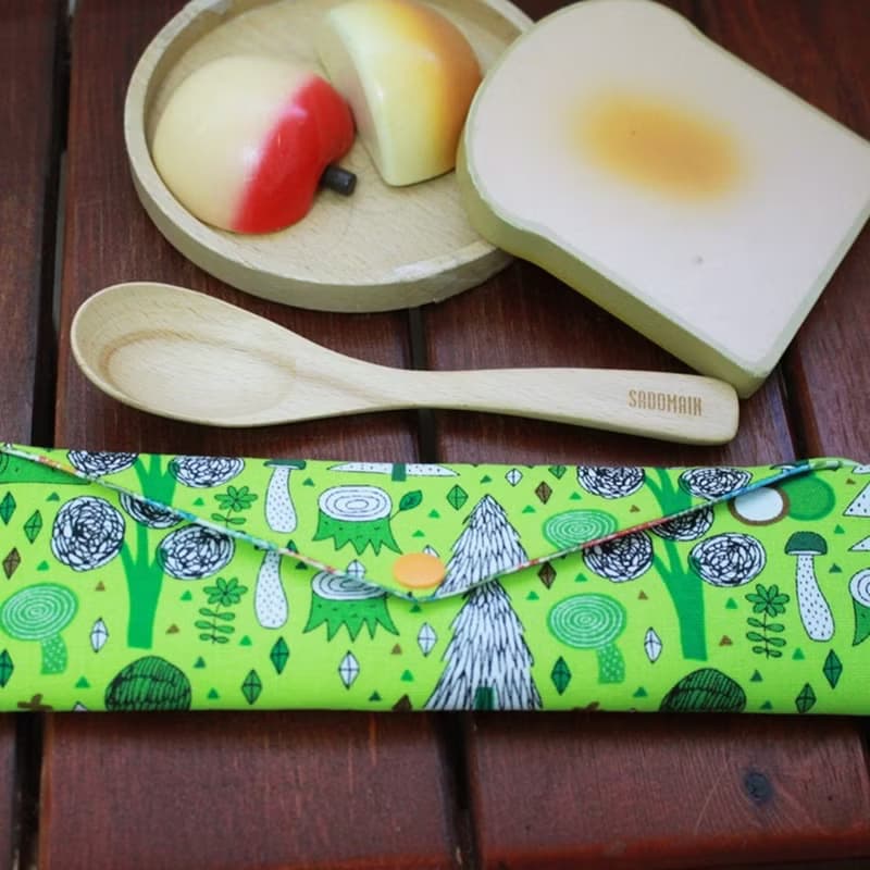 文青風環保筷袋 ~綠意盎然  翠綠  小白熊 手作餐袋 交換禮物