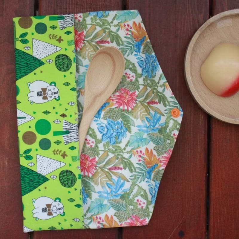 文青風環保筷袋 ~綠意盎然  翠綠  小白熊 手作餐袋 交換禮物