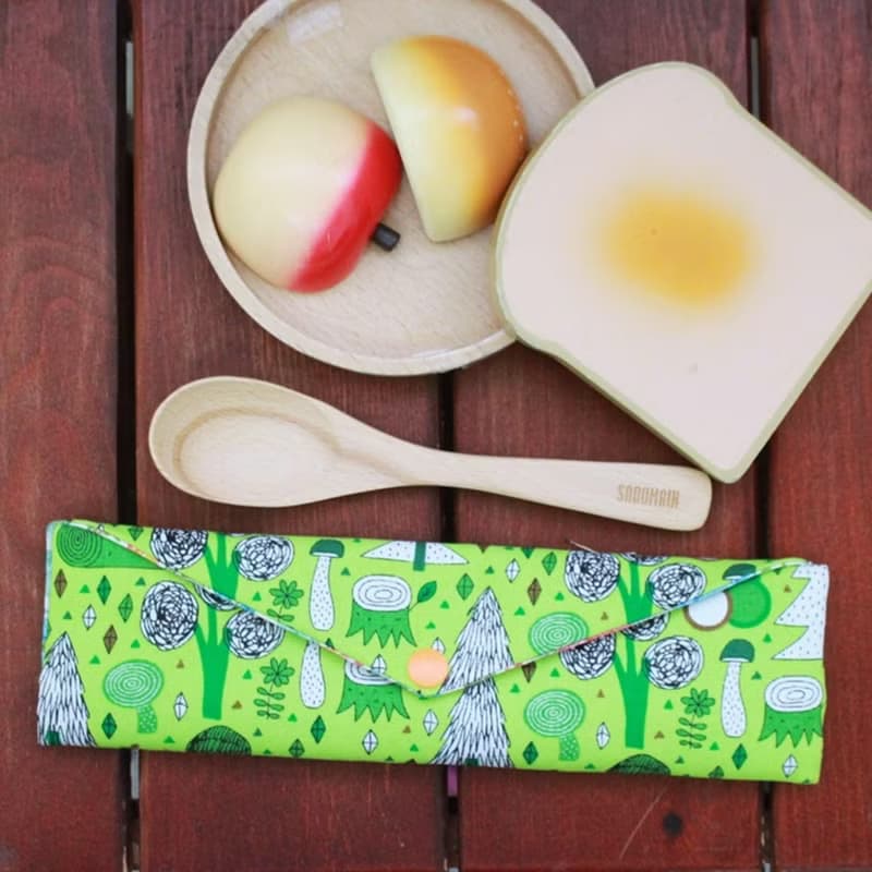 文青風環保筷袋 ~綠意盎然  翠綠  小白熊 手作餐袋 交換禮物