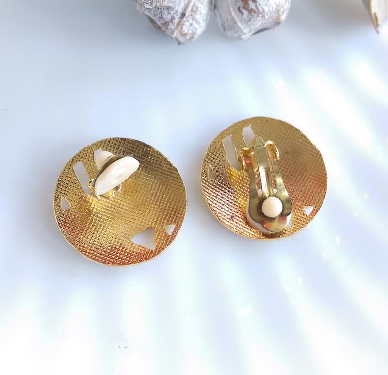 【西洋古董飾品 】景泰藍 雙朵百合花卉 夾式耳環