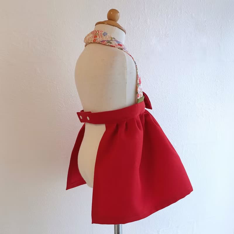Kawaii Kimono Bib Dress(日本和服圍兜) - 和小花 - Red