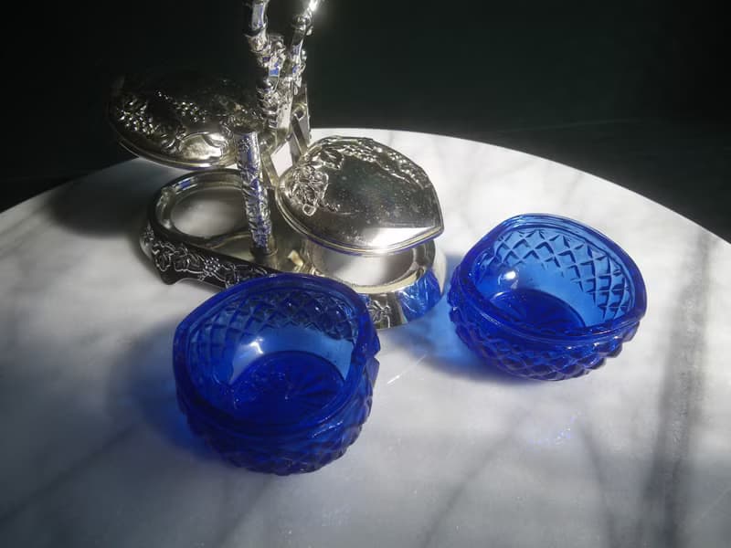 【老時光 OLD-TIME】早期台灣製藍色玻璃調料器組