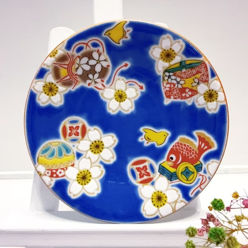 【九谷燒】青郊窯緣起小盤-櫻花緣起物