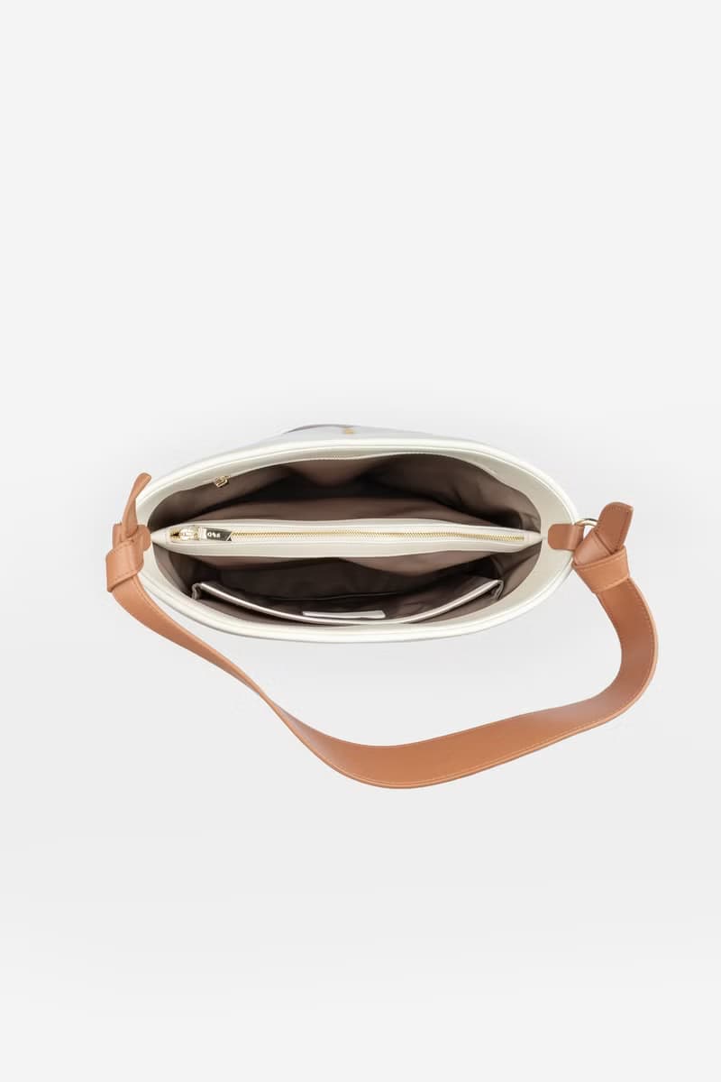 Gaia Jumbo 素皮革 水桶包 側背包 手拿包 棕色x米白色