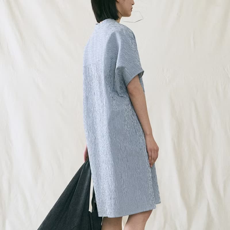 純棉泡泡紗小立領連肩袖洋裝 連衣裙