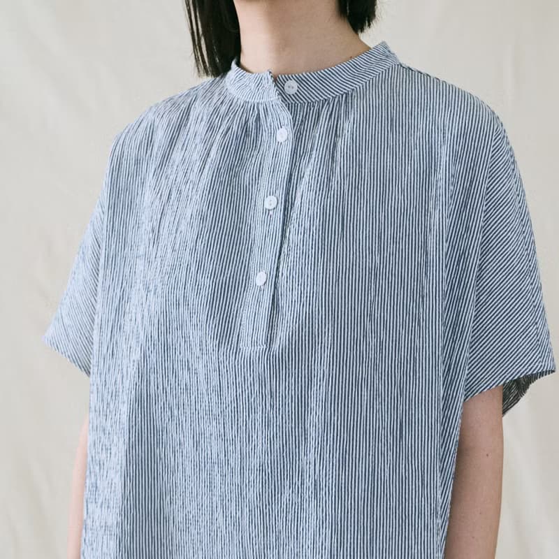 純棉泡泡紗小立領連肩袖洋裝 連衣裙