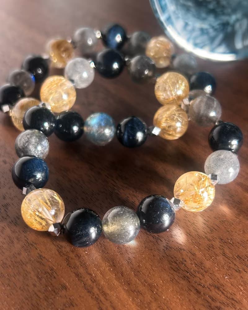 金髮晶 灰體 拉長石 藍虎眼石 拉長石 水晶 手鏈 手鍊 金星海洋