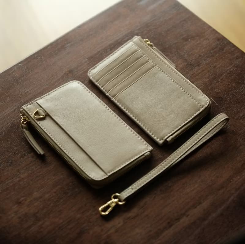 L-Zippy 卡片持有者錢包 - 米色 (真皮皮夾) - 個性化錢包