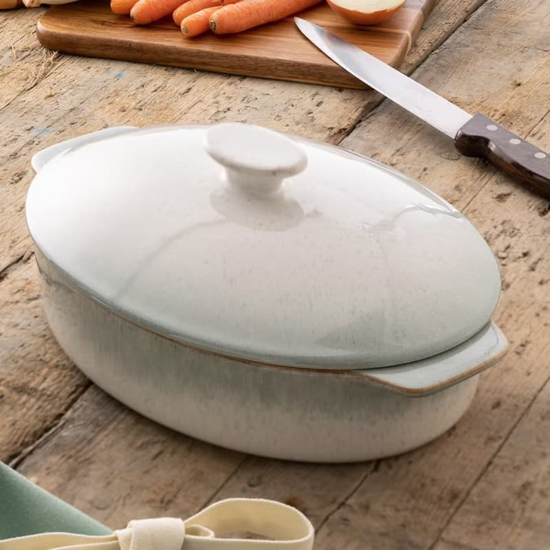 愛爾蘭Belleek Living 海霧窯變釉 陶瓷橢圓附蓋烤盤 入厝禮