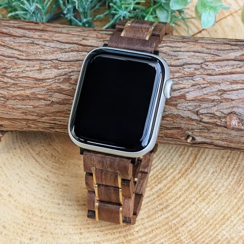 【天然木質錶帶】EINBAND Apple Watch 20mm【胡桃木x金色】