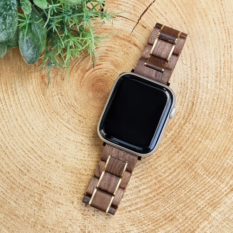 【天然木質錶帶】EINBAND Apple Watch 20mm【胡桃木x金色】
