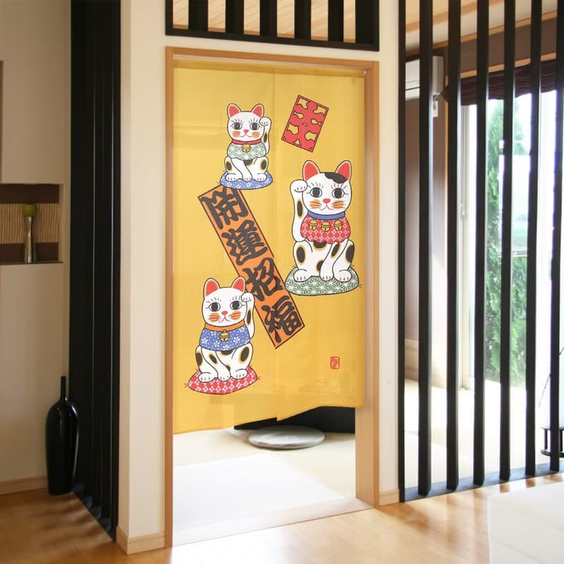【預訂】日本製 黃色開運招福招財貓門簾