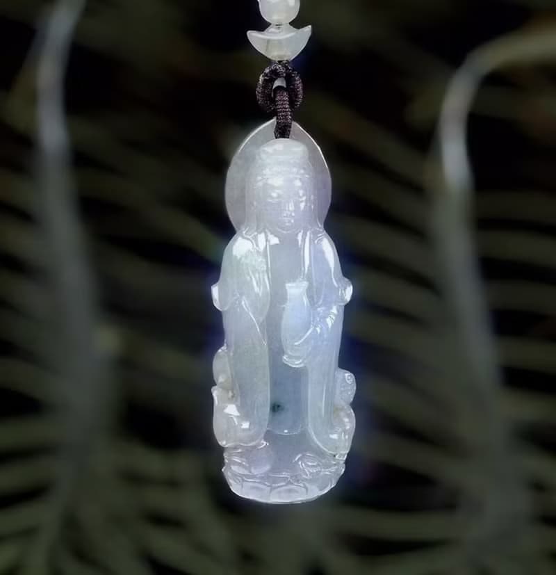 冰種飄花翡翠寶瓶觀音菩薩 | 天然緬甸玉翡翠A貨 | 送禮