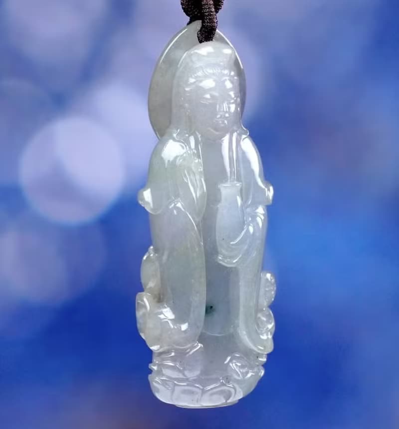 冰種飄花翡翠寶瓶觀音菩薩 | 天然緬甸玉翡翠A貨 | 送禮