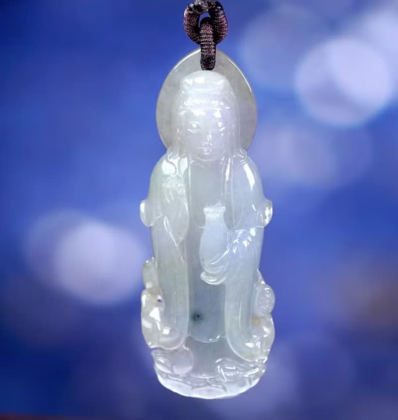 冰種飄花翡翠寶瓶觀音菩薩 | 天然緬甸玉翡翠A貨 | 送禮