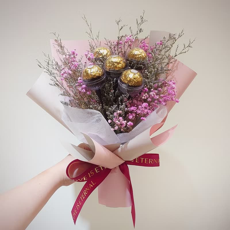 五顆金莎花束 /永生花/乾燥花束/情人節花束/生日禮物/禮物