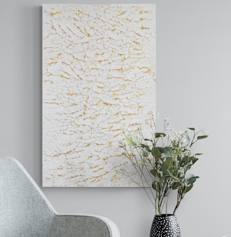 Textured white golden painting Abstract montain landscape 3D modern wall decor