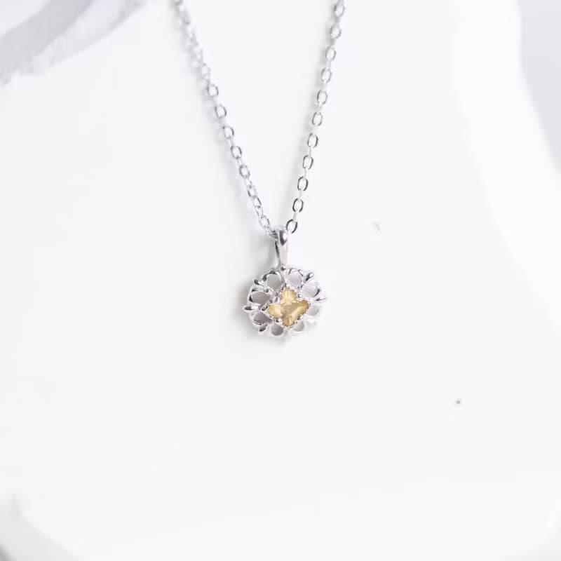 黃水晶925純銀方塊蕾絲項鍊
