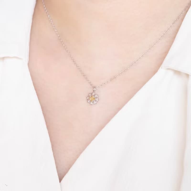 黃水晶925純銀方塊蕾絲項鍊