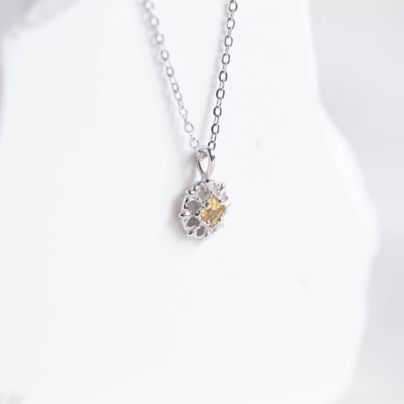 黃水晶925純銀方塊蕾絲項鍊