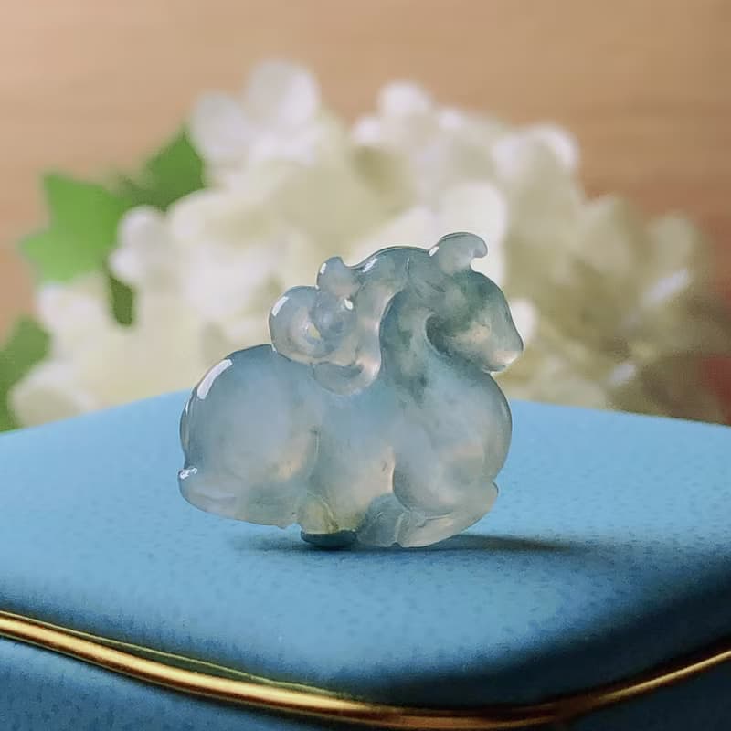 玻璃種飄藍花翡翠唐馬 | 天然緬甸A貨翡翠 | 送禮