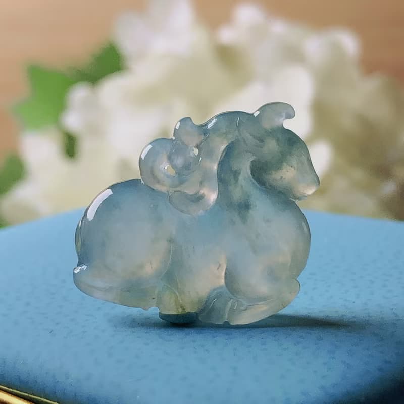 玻璃種飄藍花翡翠唐馬 | 天然緬甸A貨翡翠 | 送禮