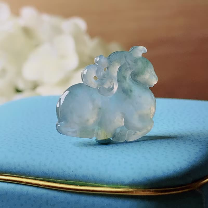 玻璃種飄藍花翡翠唐馬 | 天然緬甸A貨翡翠 | 送禮