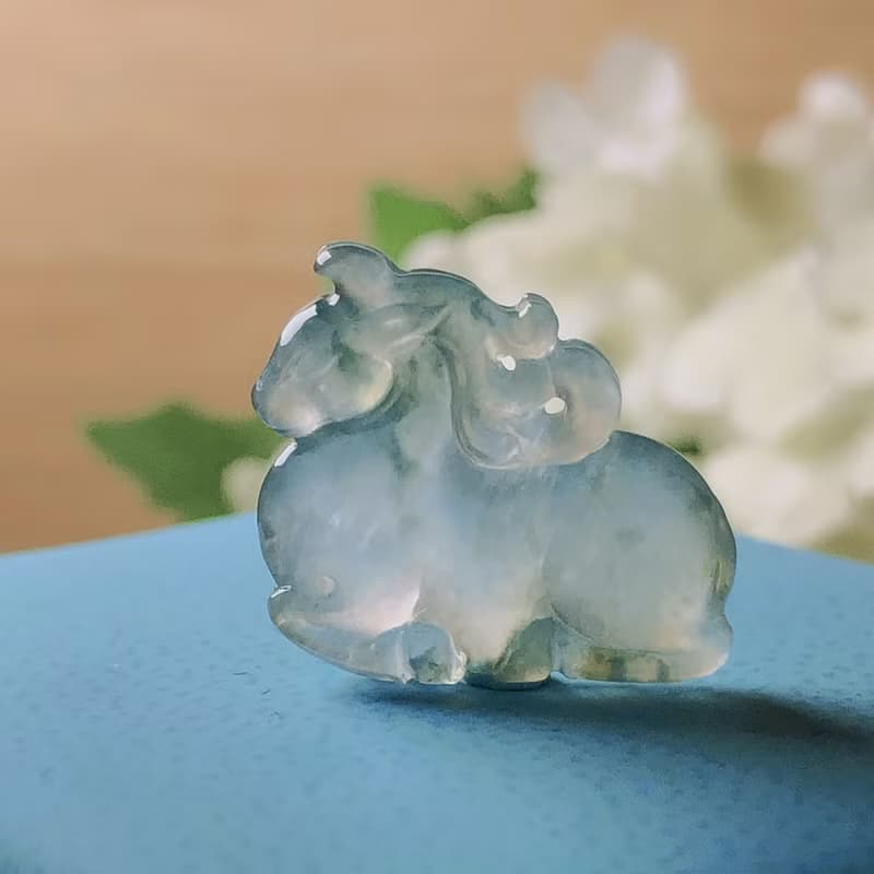 玻璃種飄藍花翡翠唐馬 | 天然緬甸A貨翡翠 | 送禮