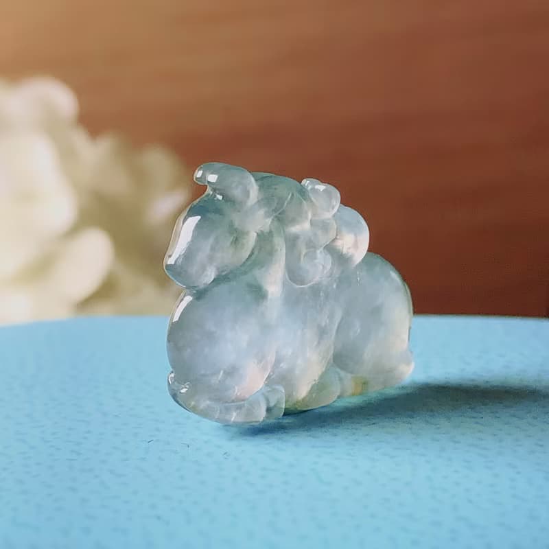 玻璃種飄藍花翡翠唐馬 | 天然緬甸A貨翡翠 | 送禮