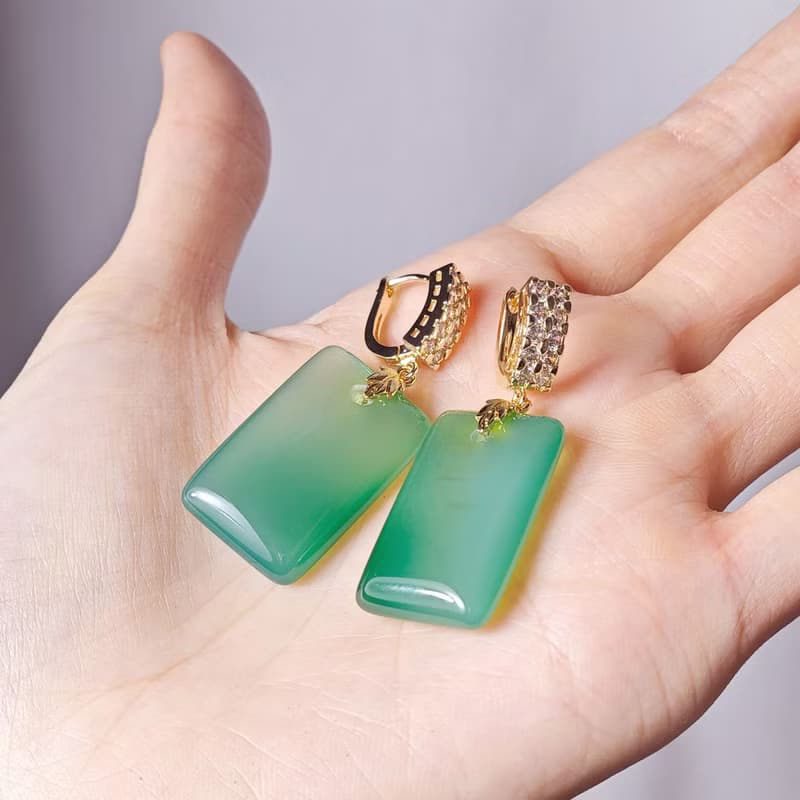 冰種綠玉瓍 瑪瑙 無飾牌 平安 招財 大寶石耳環 單品 禮物 收藏