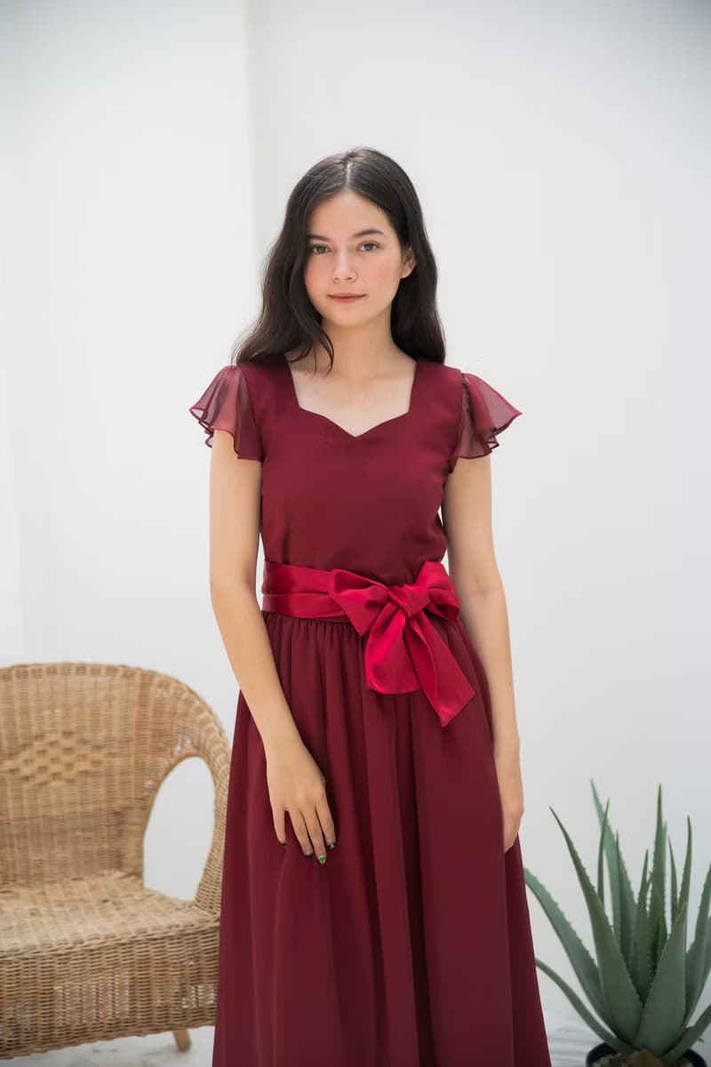 Red wedding dress vintage style chiffon ruffle party dress bridesmaid dress