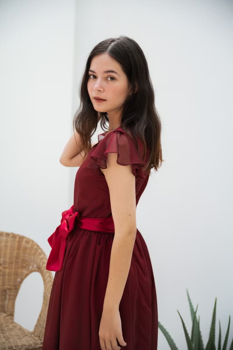 Red wedding dress vintage style chiffon ruffle party dress bridesmaid dress