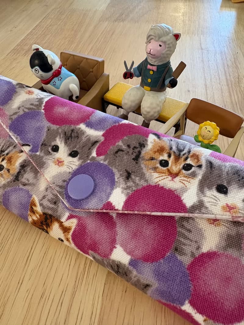 文青風環保純棉筷袋 夢幻貓咪 氣質泡沫紫 日本 潮物 收納 手作