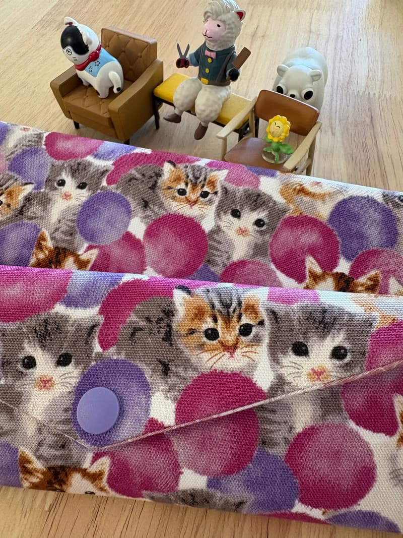 文青風環保純棉筷袋 夢幻貓咪 氣質泡沫紫 日本 潮物 收納 手作