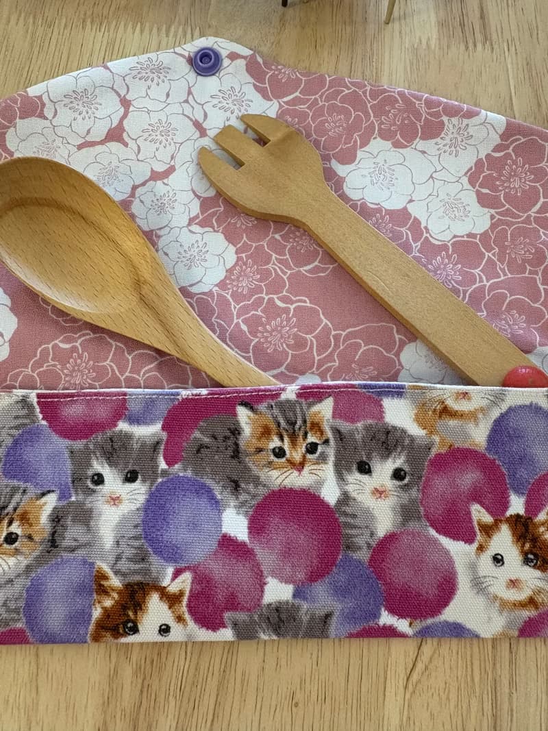 文青風環保純棉筷袋 夢幻貓咪 氣質泡沫紫 日本 潮物 收納 手作
