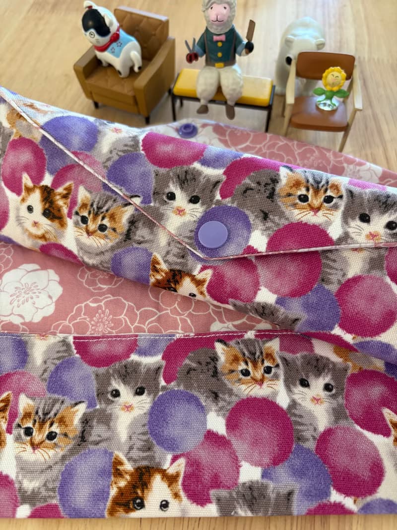 文青風環保純棉筷袋 夢幻貓咪 氣質泡沫紫 日本 潮物 收納 手作