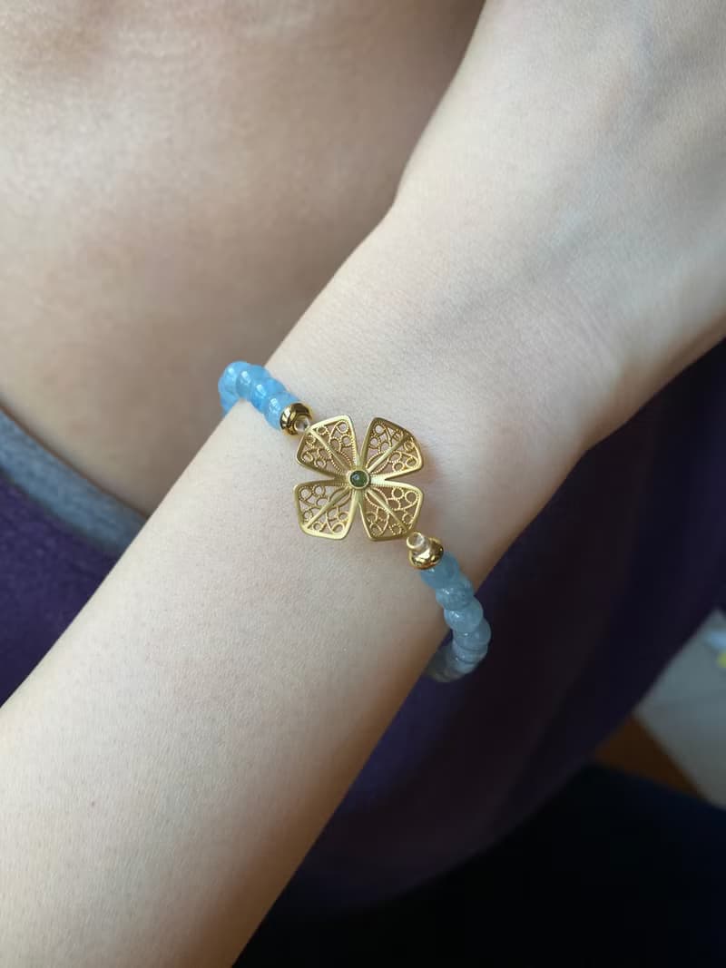 海藍寶古法金鏤空幸運草手鍊手串
