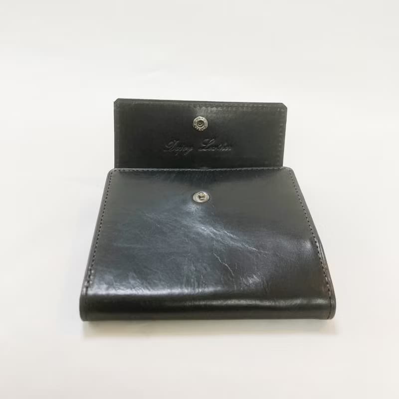 Cramy L字フラップウォレット　英国産ブライドルレザー　Green×日本産仔牛革　Black