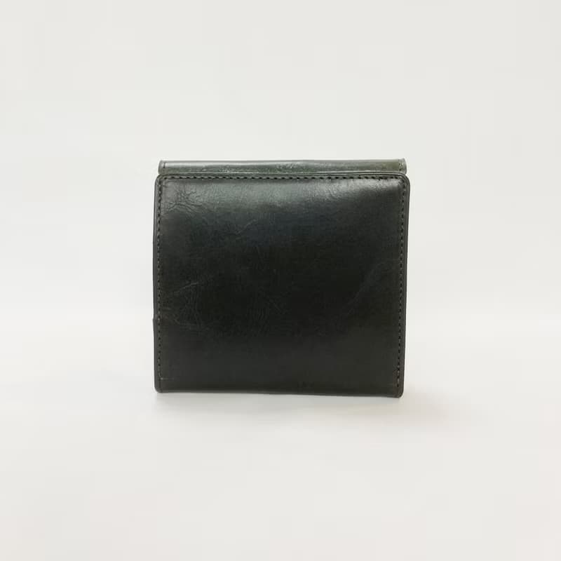 Cramy L字フラップウォレット　英国産ブライドルレザー　Green×日本産仔牛革　Black