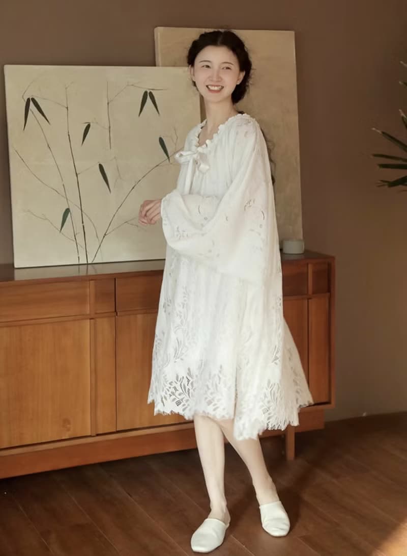 法式極簡 宮廷風連身裙 蕾絲睡裙家居服