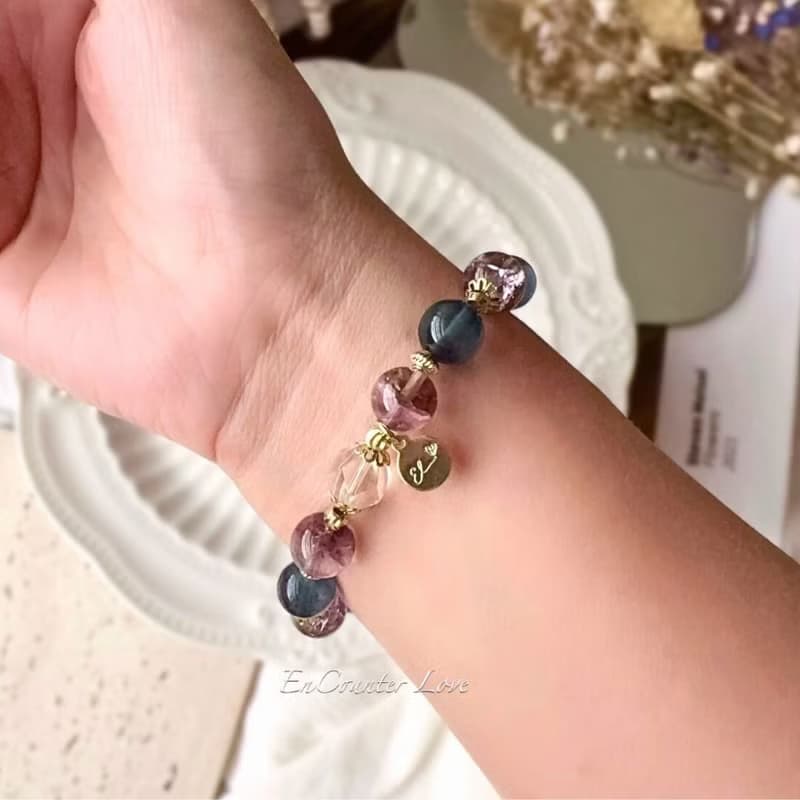 【青鳥】紫阿賽 螢石 白水晶 智慧之石 水晶手鍊