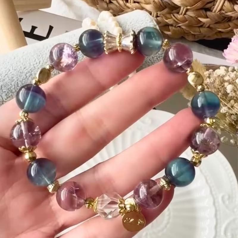 【青鳥】紫阿賽 螢石 白水晶 智慧之石 水晶手鍊