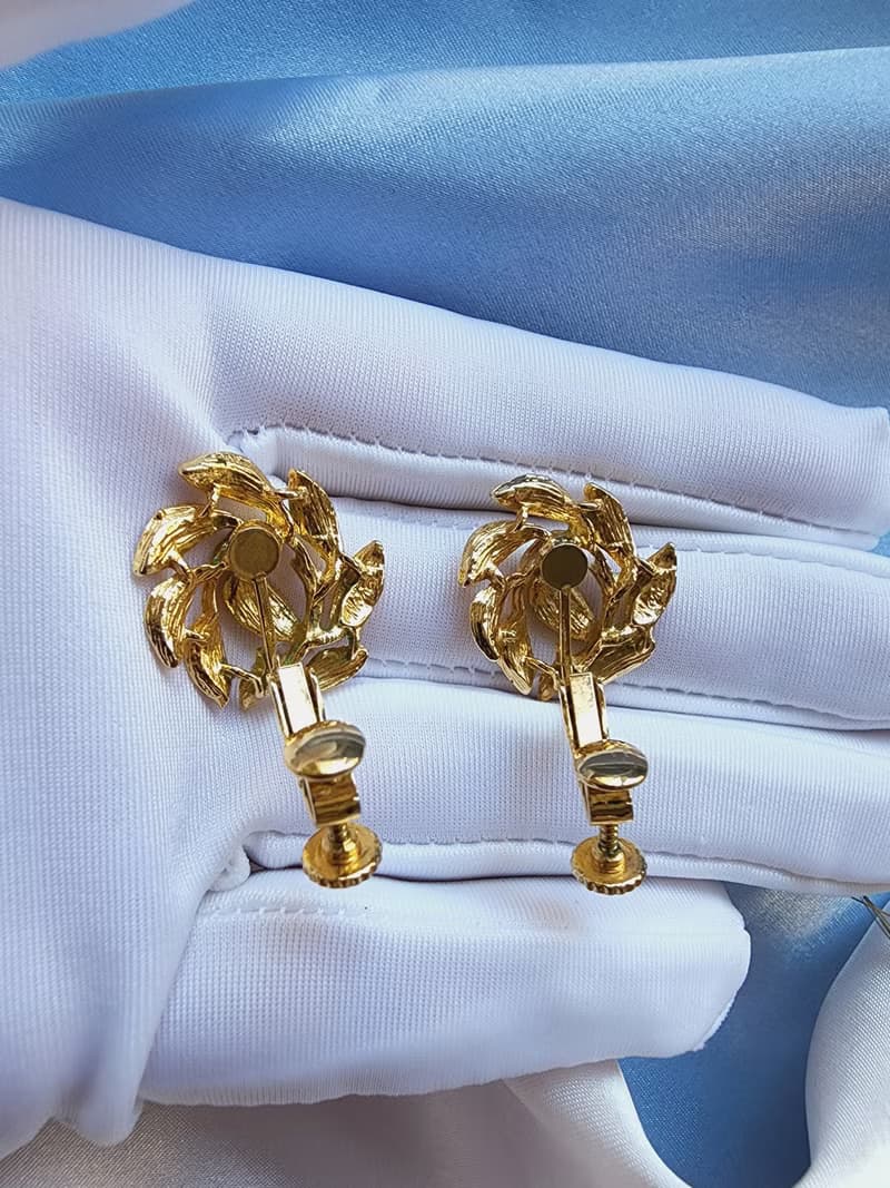 美國西洋古董飾品/ NAPIER金色旋葉團夾式耳環/復古早期首飾