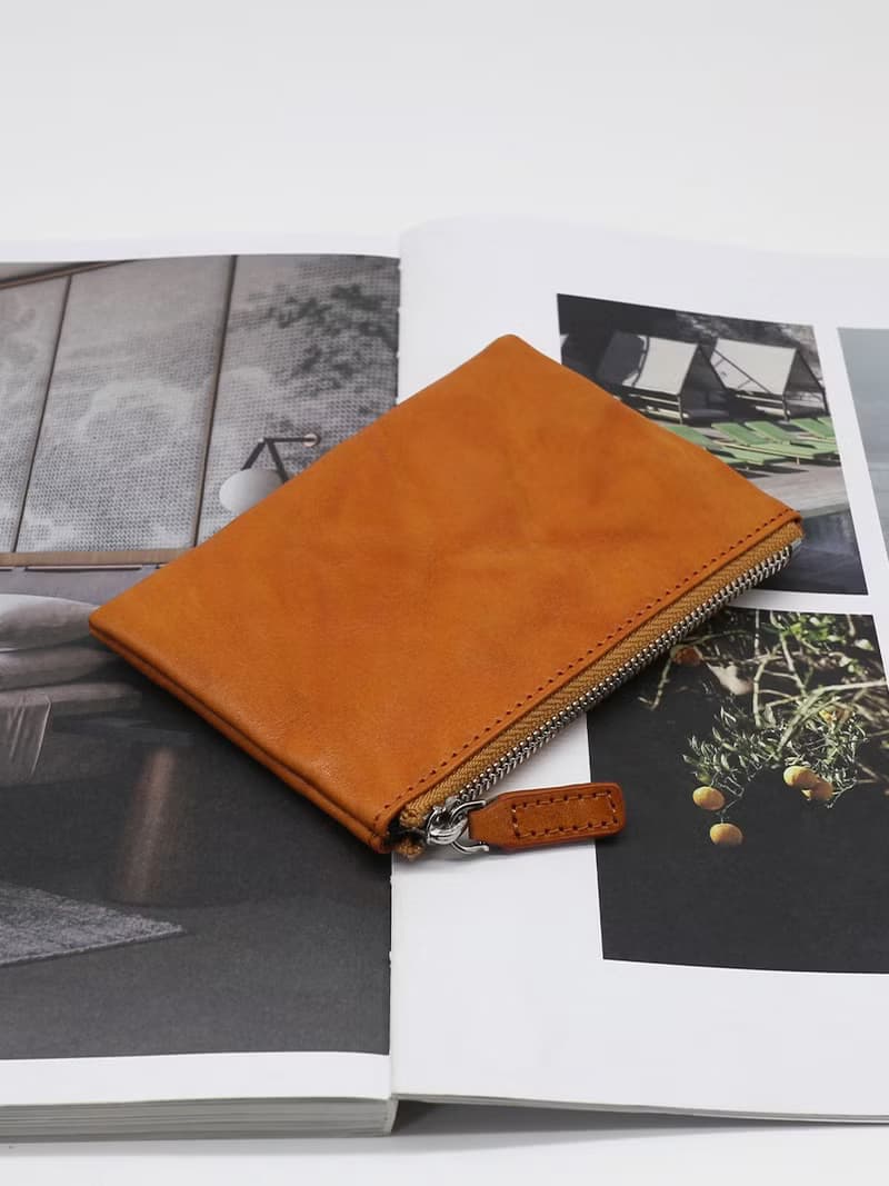 植鞣牛皮 手抓皺褶零錢包