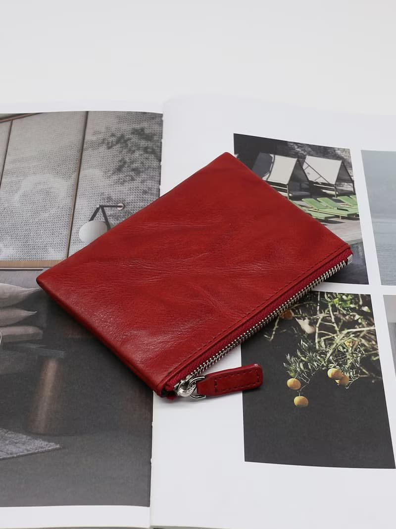 植鞣牛皮 手抓皺褶零錢包